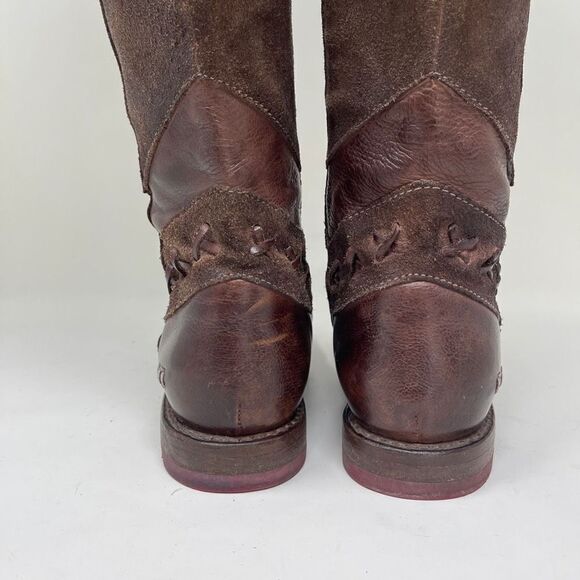 BED/STU Midge Cobbler Series Leather and Suede Distressed Western Riding Boots - Picture 10 of 16
